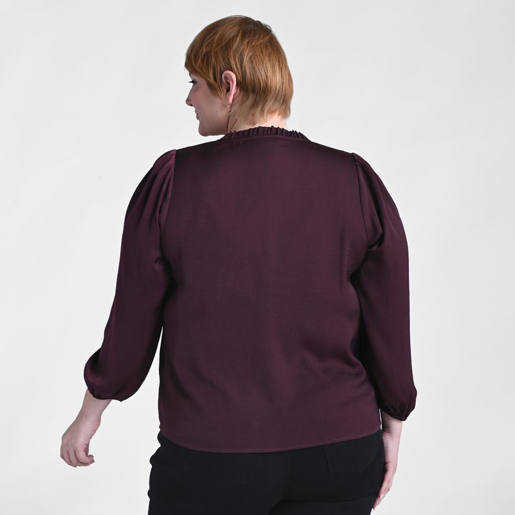 Christopher & Banks Shirred Hammered Satin Blouse