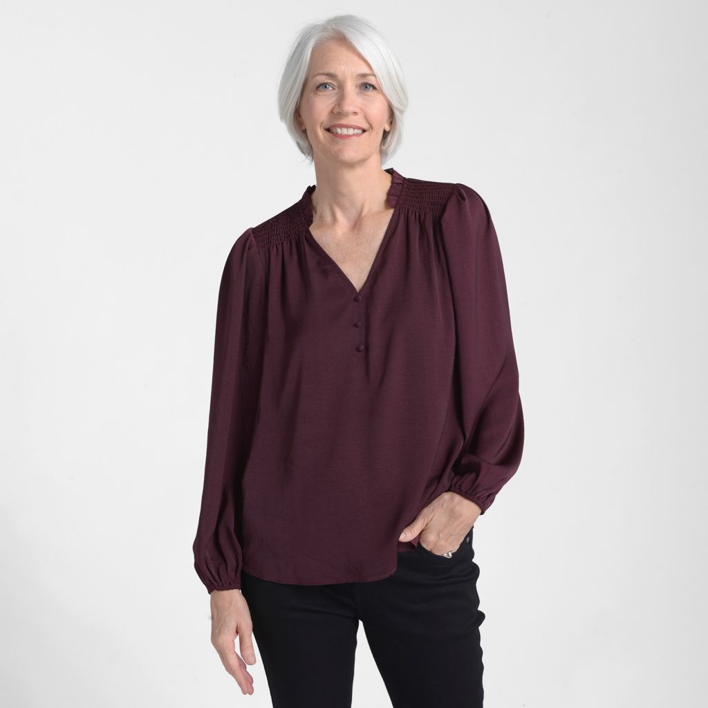 Christopher & Banks Shirred Hammered Satin Blouse