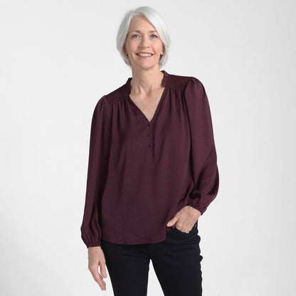 Christopher & Banks Shirred Hammered Satin Blouse