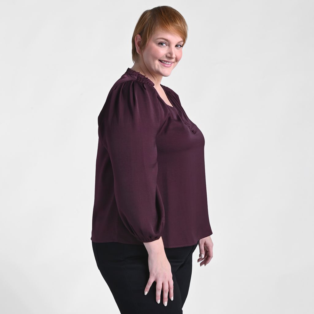 Christopher & Banks Shirred Hammered Satin Blouse