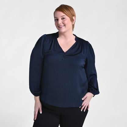 Christopher & Banks Shirred Hammered Satin Blouse