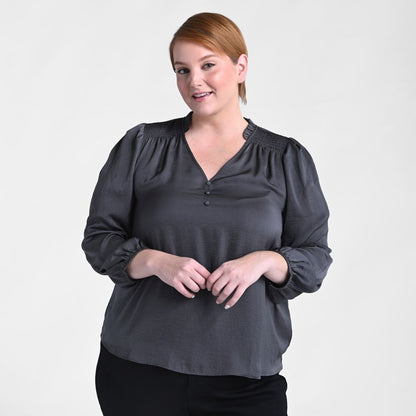 Christopher & Banks Shirred Hammered Satin Blouse