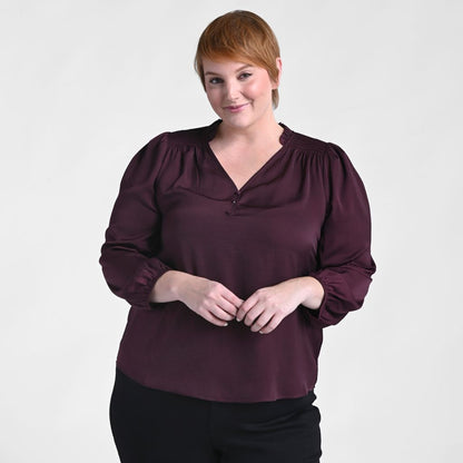 Christopher & Banks Shirred Hammered Satin Blouse