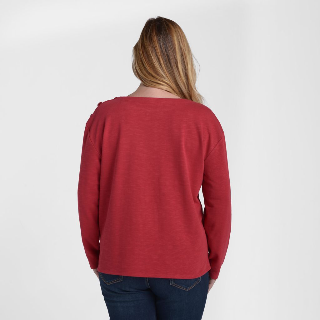Christopher & Banks Button Shoulder Long Sleeve Tee