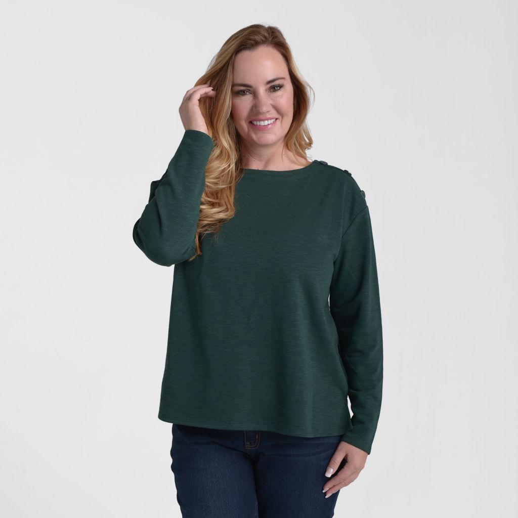 Christopher & Banks Button Shoulder Long Sleeve Tee