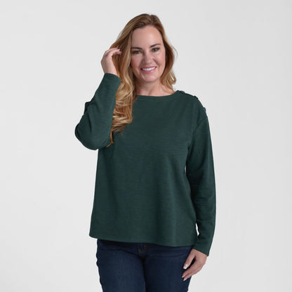 Christopher & Banks Button Shoulder Long Sleeve Tee