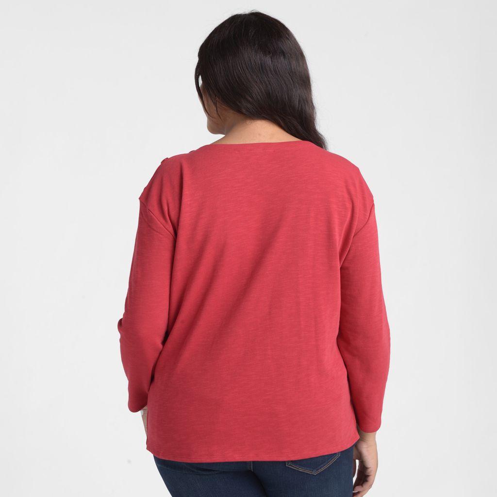 Christopher & Banks Button Shoulder Long Sleeve Tee