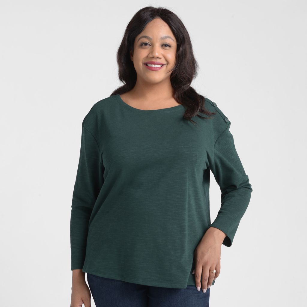 Christopher & Banks Button Shoulder Long Sleeve Tee