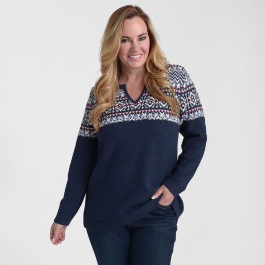Christopher & Banks Fairisle Notch Neck Sweater