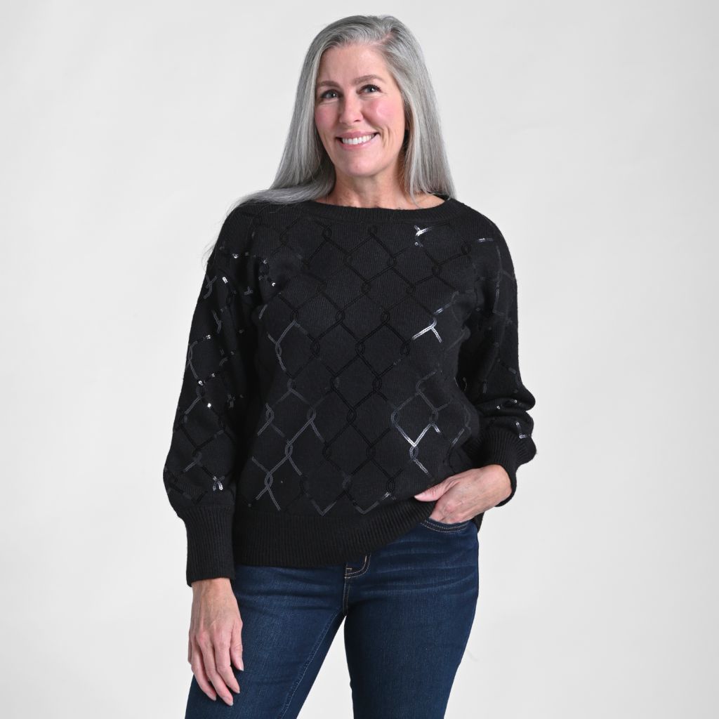 Christopher & Banks Allover Sequin Patterned Boatneck Sweater