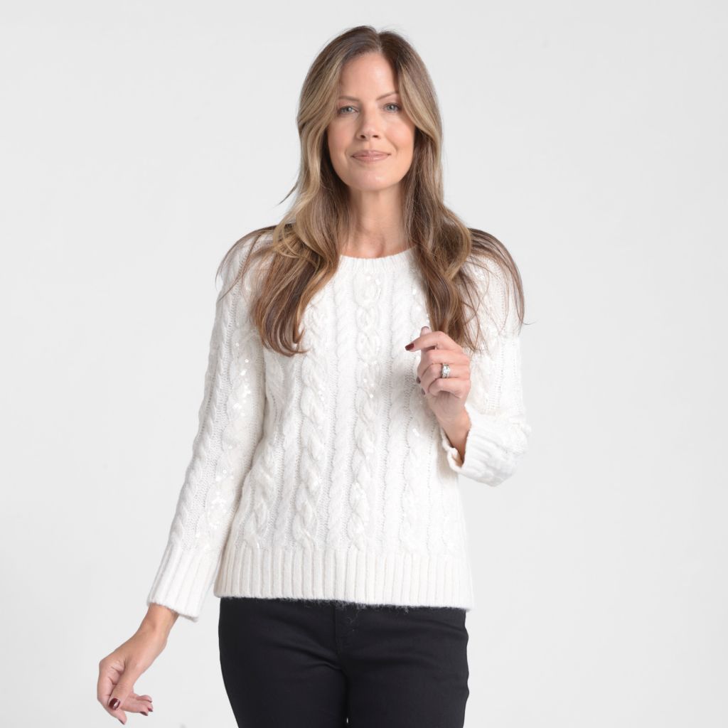 Christopher & Banks Sequin Cable Knit Sweater