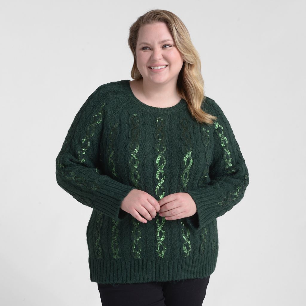 Christopher & Banks Sequin Cable Knit Sweater