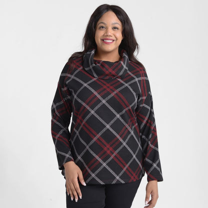 Christopher & Banks Bias Plaid Cowl Neck Top