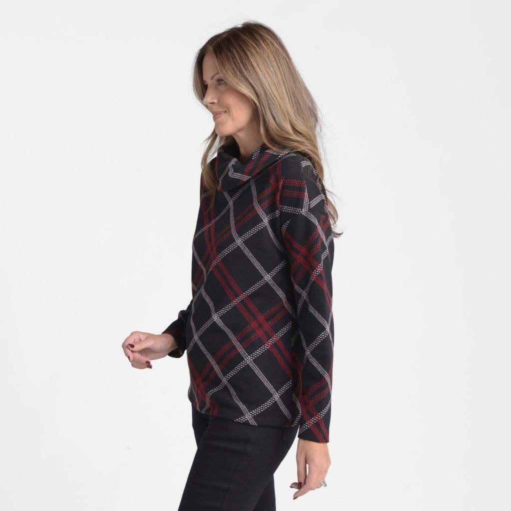Christopher & Banks Bias Plaid Cowl Neck Top