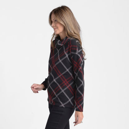 Christopher & Banks Bias Plaid Cowl Neck Top