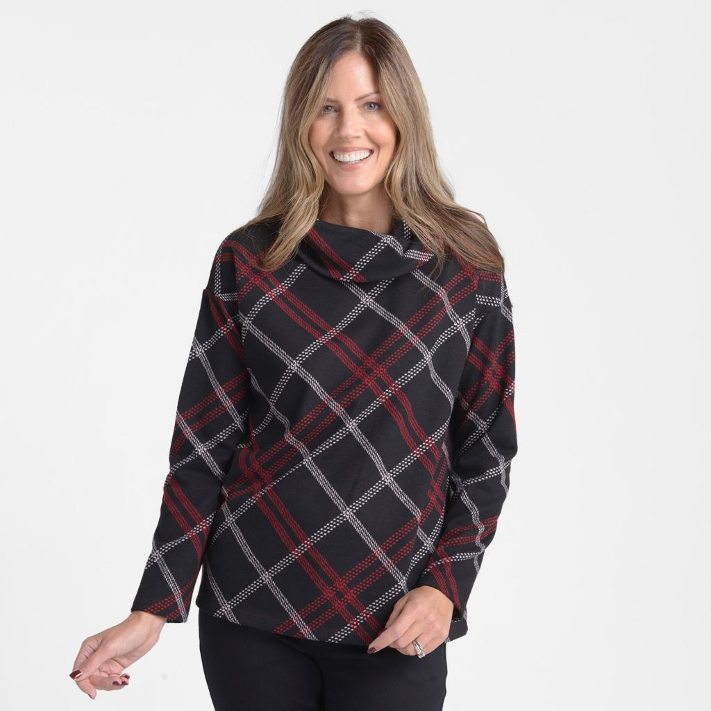 Christopher & Banks Bias Plaid Cowl Neck Top