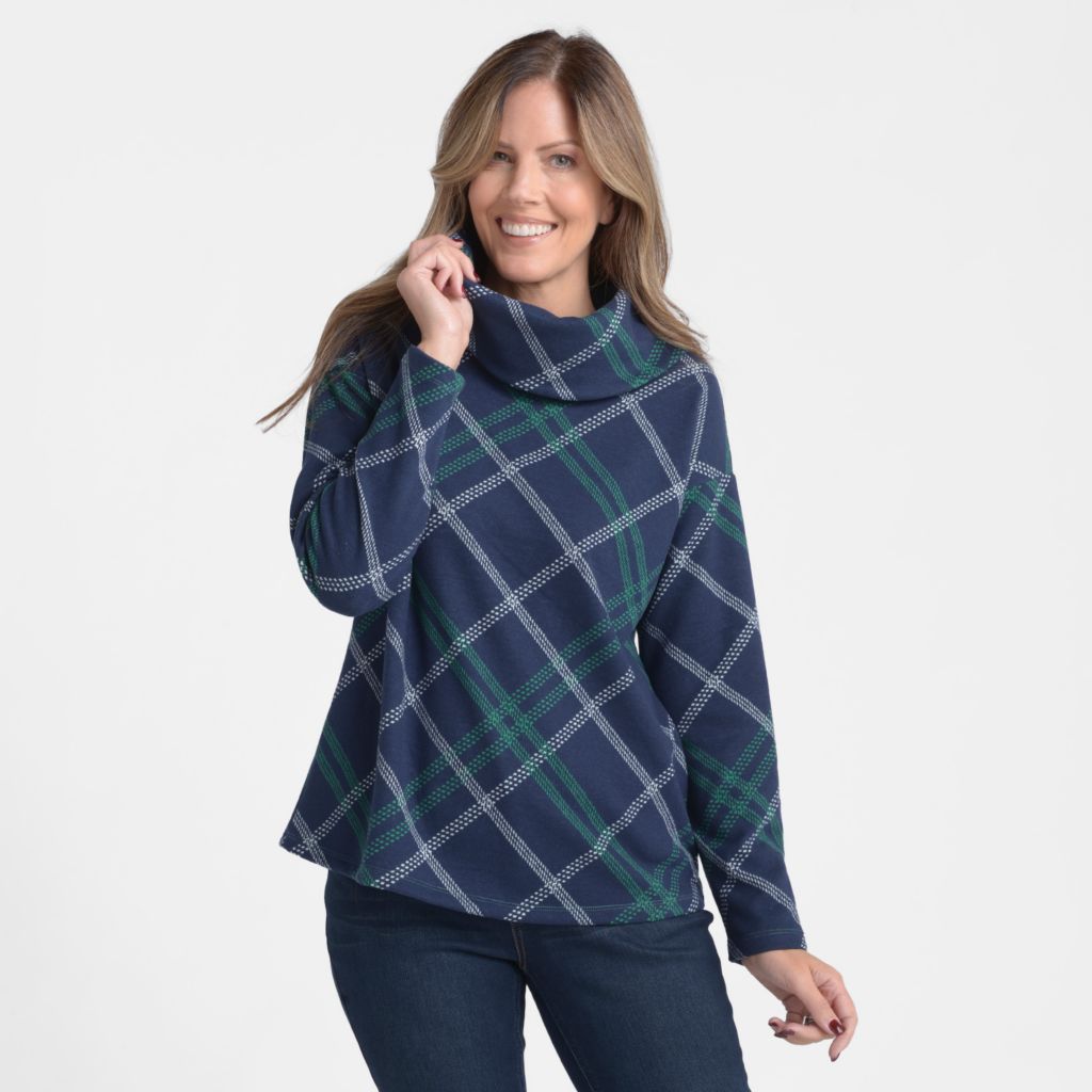 Christopher & Banks Bias Plaid Cowl Neck Top