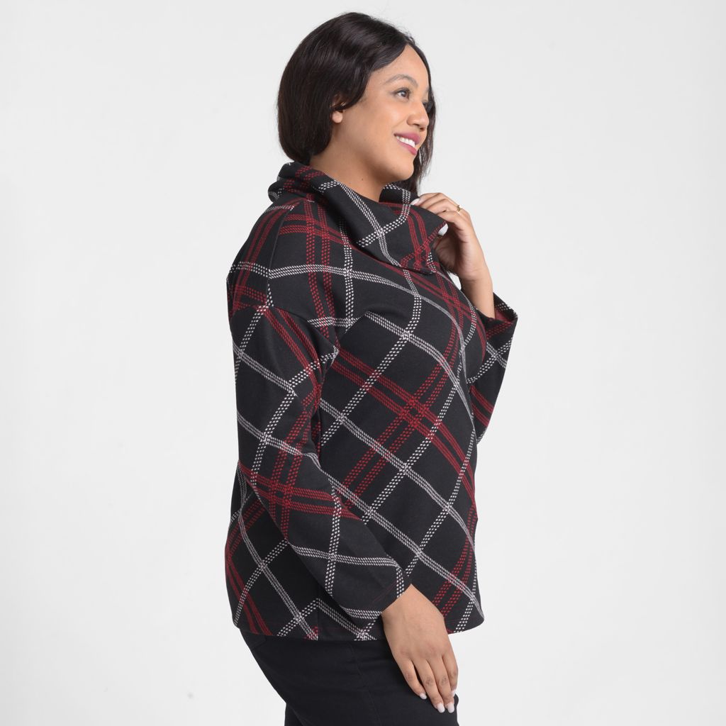 Christopher & Banks Bias Plaid Cowl Neck Top