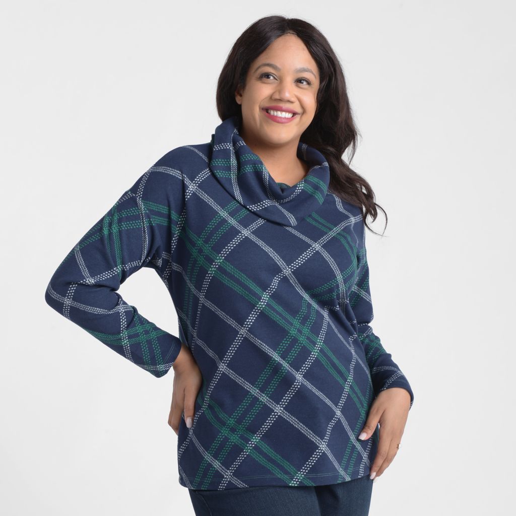 Christopher & Banks Bias Plaid Cowl Neck Top