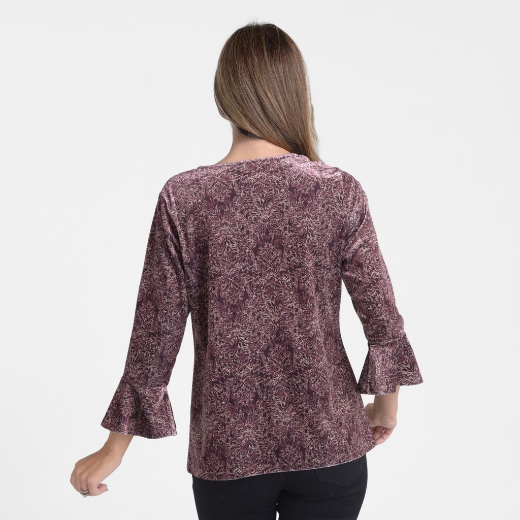 Christopher & Banks Medallion Print Velour Knit Bell Sleeve Top