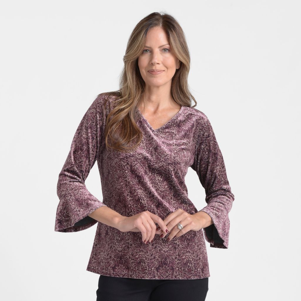 Christopher & Banks Medallion Print Velour Knit Bell Sleeve Top