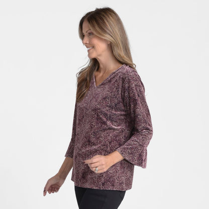Christopher & Banks Medallion Print Velour Knit Bell Sleeve Top
