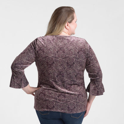 Christopher & Banks Medallion Print Velour Knit Bell Sleeve Top