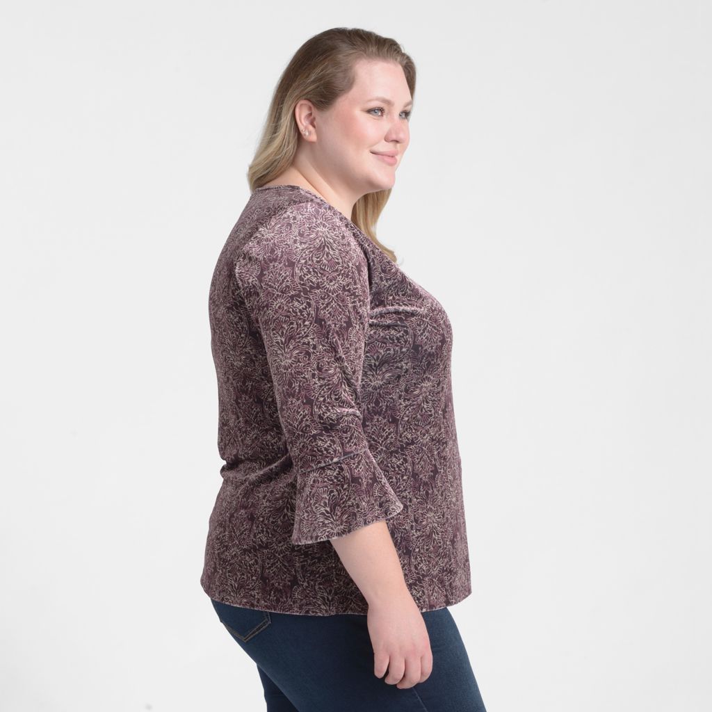 Christopher & Banks Medallion Print Velour Knit Bell Sleeve Top