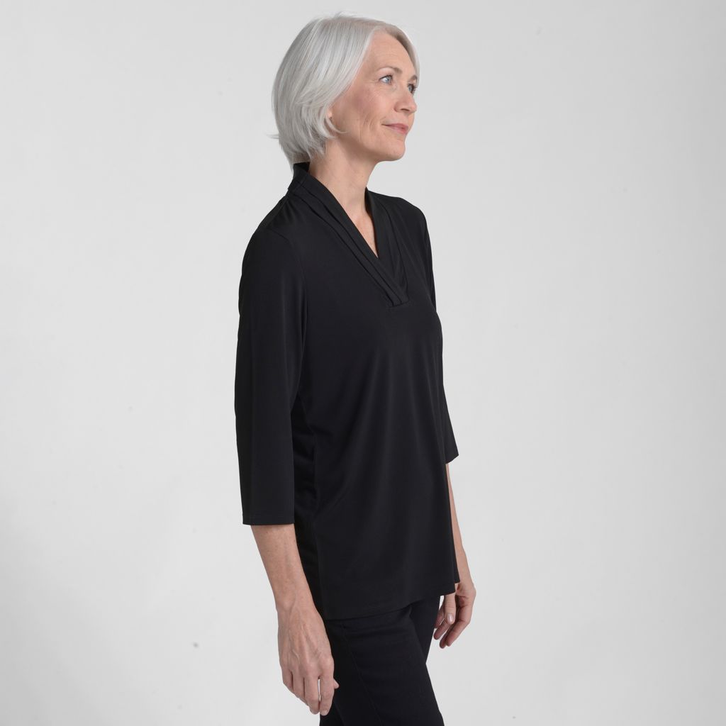 Christopher & Banks Pleated V Neck 3/4 Sleeve Top