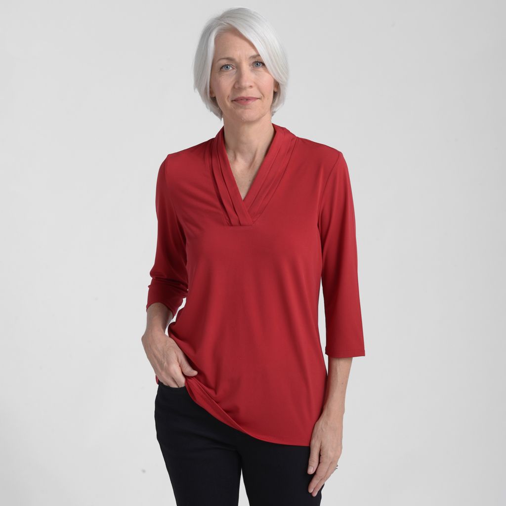 Christopher & Banks Pleated V Neck 3/4 Sleeve Top