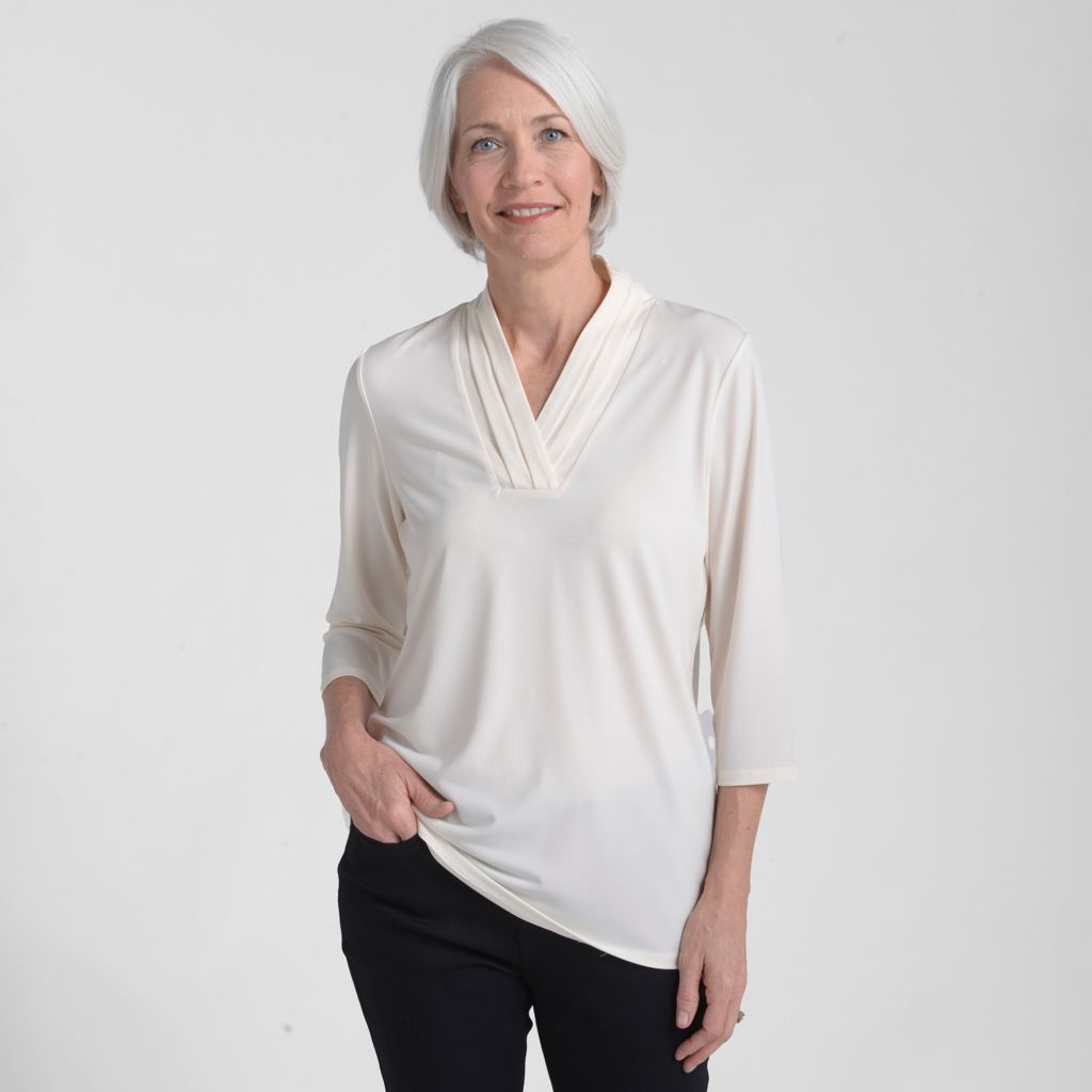 Christopher & Banks Pleated V Neck 3/4 Sleeve Top
