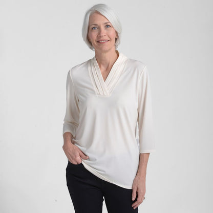 Christopher & Banks Pleated V Neck 3/4 Sleeve Top