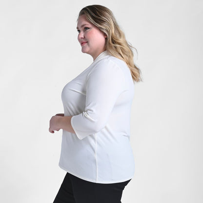 Christopher & Banks Pleated V Neck 3/4 Sleeve Top