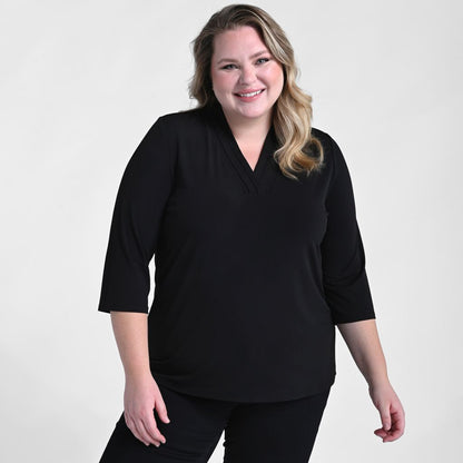 Christopher & Banks Pleated V Neck 3/4 Sleeve Top