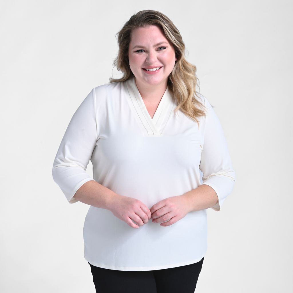 Christopher & Banks Pleated V Neck 3/4 Sleeve Top