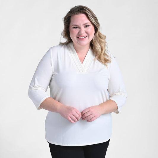 Christopher & Banks Pleated V Neck 3/4 Sleeve Top