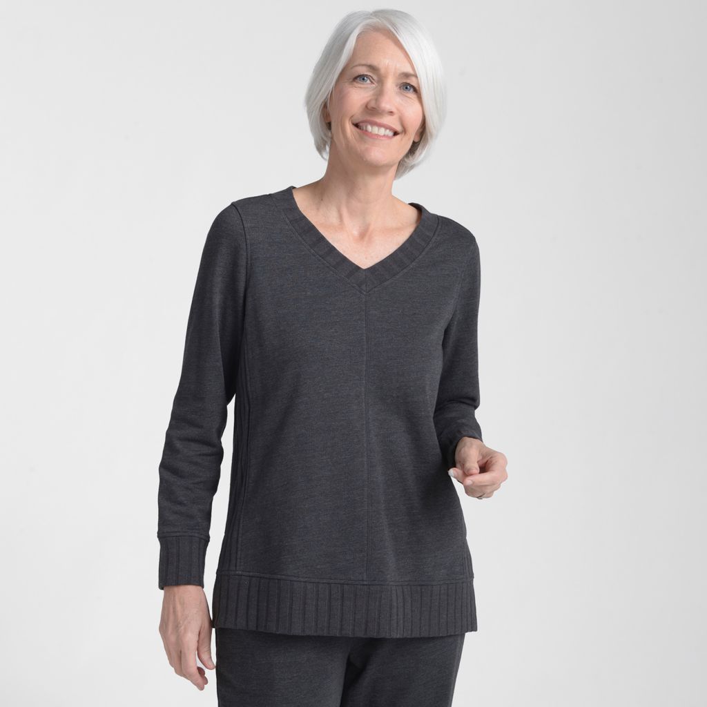 Christopher & Banks Relaxed Restyled Rib Trim V Neck Top