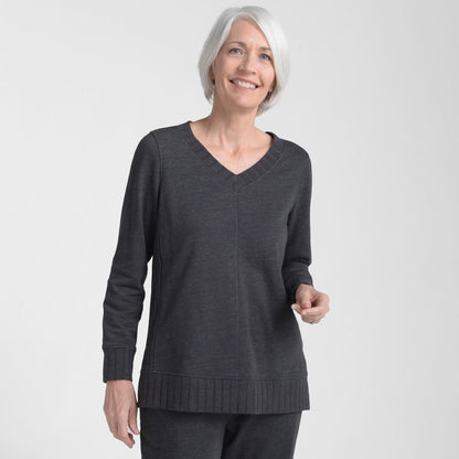 Christopher & Banks Relaxed Restyled Rib Trim V Neck Top