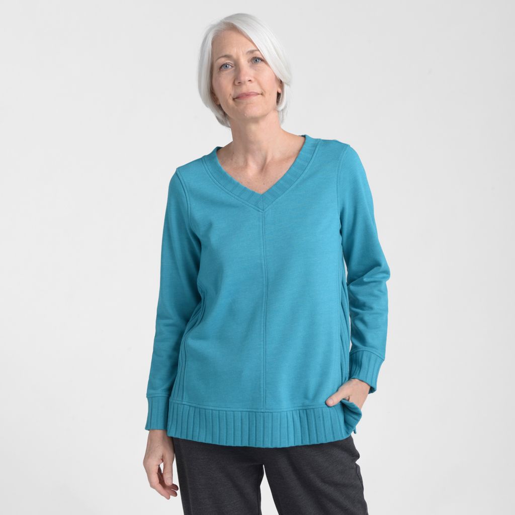 Christopher & Banks Relaxed Restyled Rib Trim V Neck Top