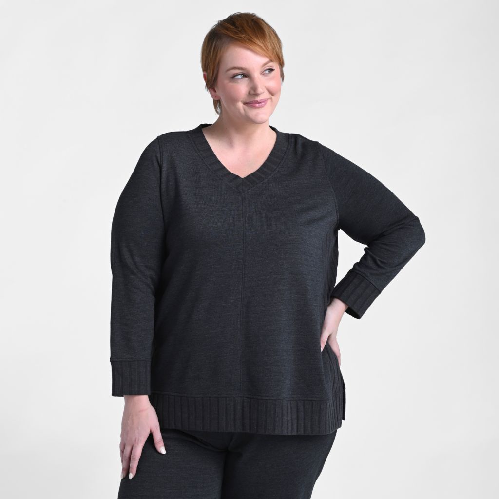 Christopher & Banks Relaxed Restyled Rib Trim V Neck Top