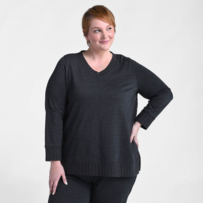 Christopher & Banks Relaxed Restyled Rib Trim V Neck Top