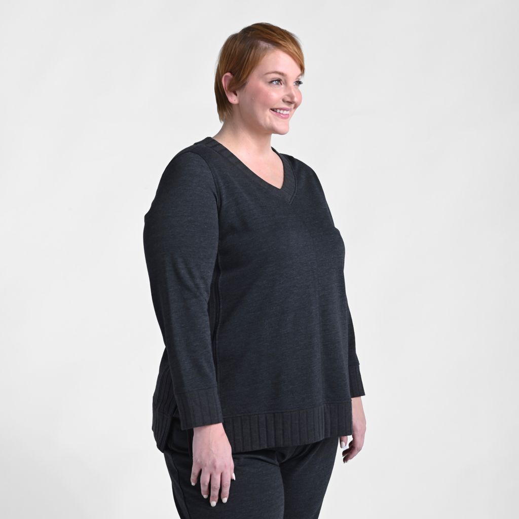 Christopher & Banks Relaxed Restyled Rib Trim V Neck Top