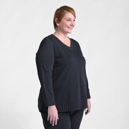 Christopher & Banks Relaxed Restyled Rib Trim V Neck Top