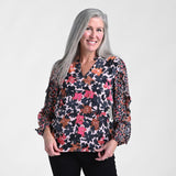 Christopher & Banks Mixed Print Ruffled Long Sleeve Blouse