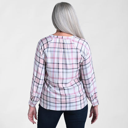 Christopher & Banks Plaid Ruffle Trim Long Sleeve