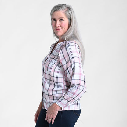 Christopher & Banks Plaid Ruffle Trim Long Sleeve