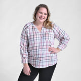 Christopher & Banks Plaid Ruffle Trim Long Sleeve
