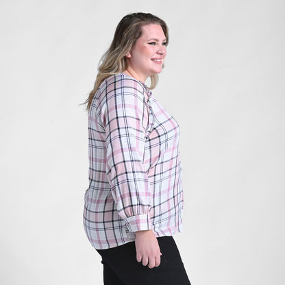 Christopher & Banks Plaid Ruffle Trim Long Sleeve