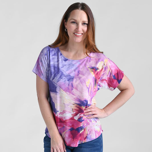 Christopher & Banks Embellished Floral Print Dolman Sleeve Tee