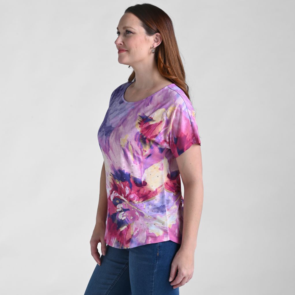 Christopher & Banks Embellished Floral Print Dolman Sleeve Tee